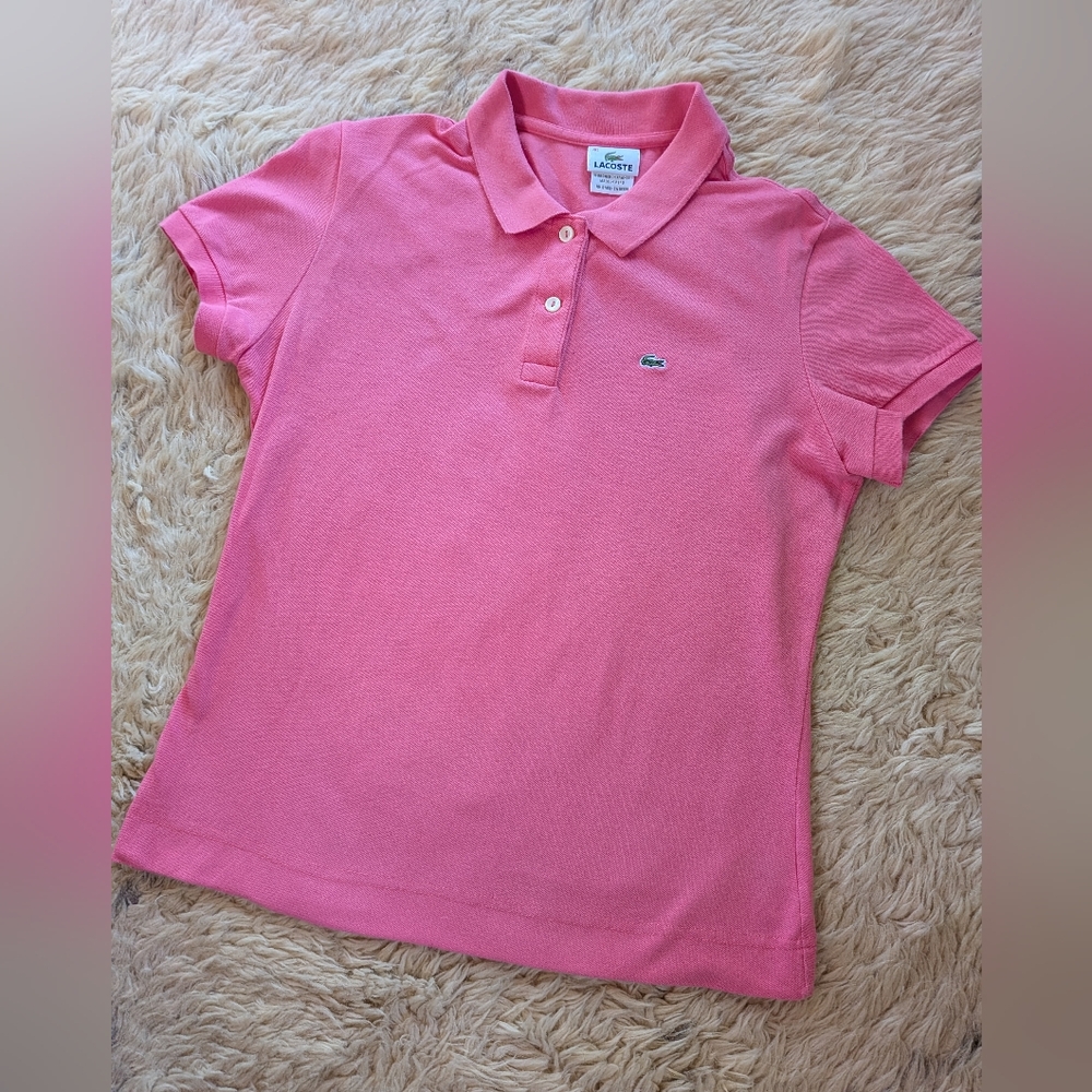 Lacoste Women's Bright Pink Polo Shirt (Size 36)
